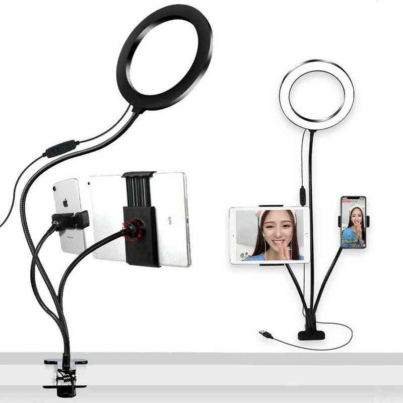 3 in 1 isokokoinen 20 cm: n selfie-led-rengasvalo vlog-kiinnikkeet matkapuhelimen tablettipidike (3in1)