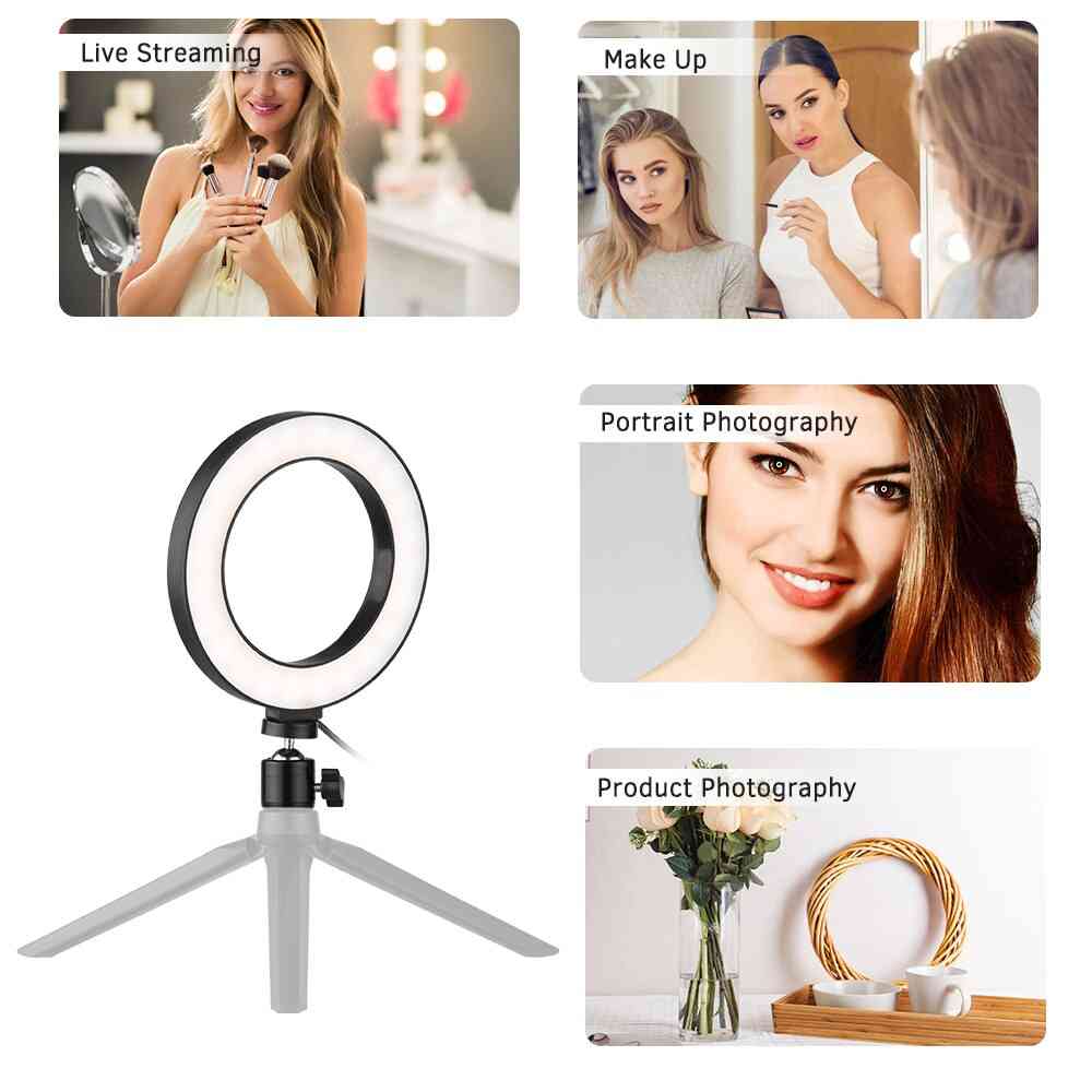 Lampe à anneau selfie LED pour photographie de maquillage vidéo et studio en direct 3200-5500k dimmable (modifiable) -