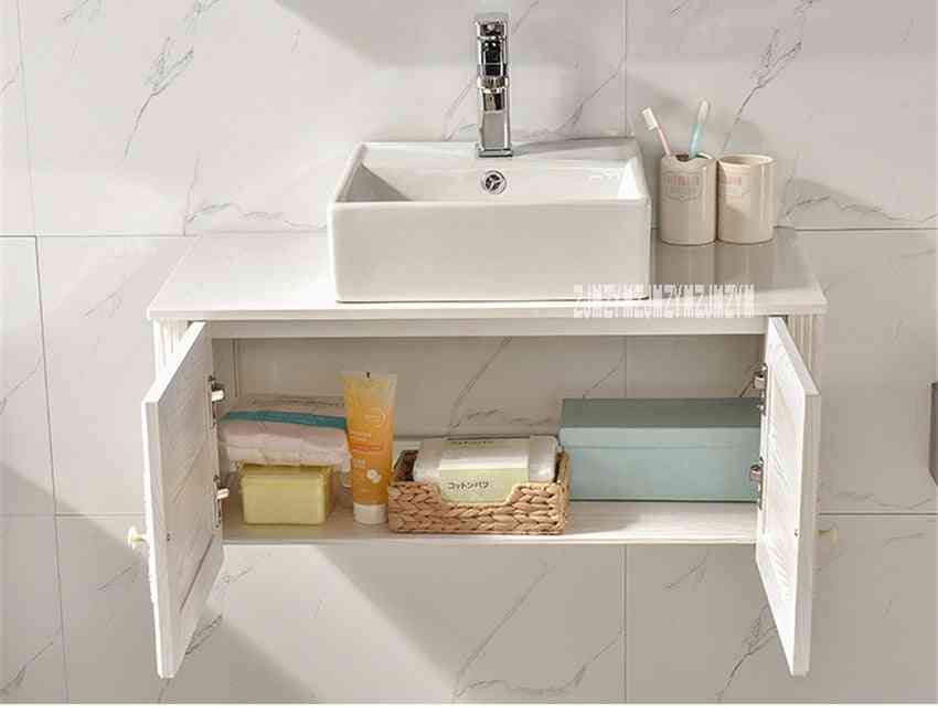 Lille vægmonteret rumaluminiumskab, vaskerum keramik håndvask kombination opbevaring af badeværelse - a