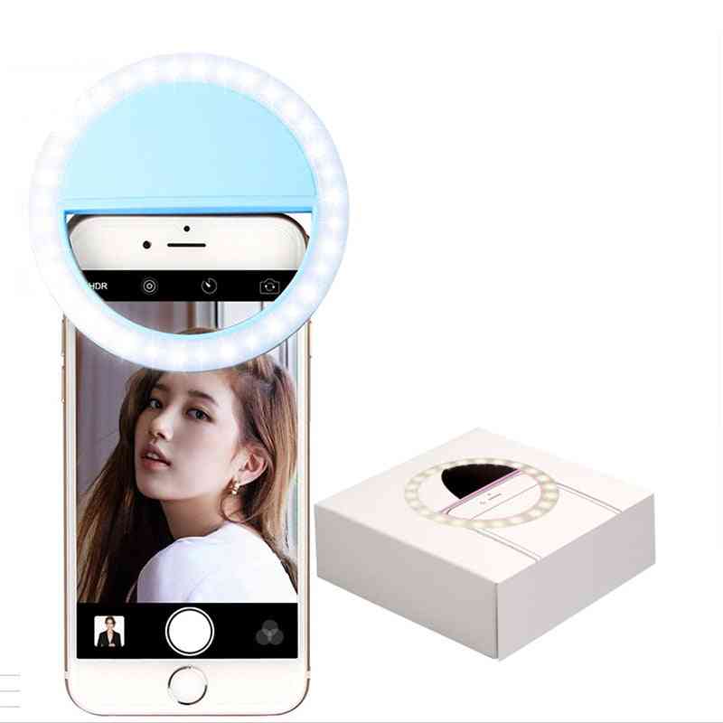 LED téléphone portable Selfie Light Clip-on Lamp Portable Flash Light Camera Photo pour iPhone Smartphone - Blanc / Avec Batterie