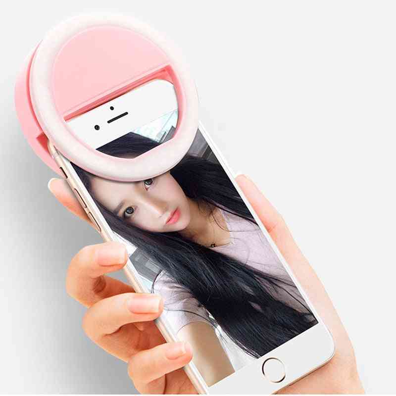 LED téléphone portable Selfie Light Clip-on Lamp Portable Flash Light Camera Photo pour iPhone Smartphone - Blanc / Avec Batterie