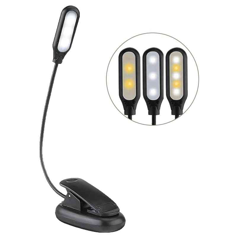 Book Light -usb Rechargeable, Flexible 1w 5 Led Clip Reading Lamp