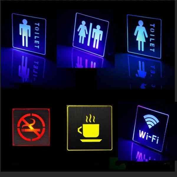 אור led חירום מנורת אות חיווי מקורה, אישה גבר בשירותים ללא עישון wifi יציאת קפה סימן פרסום - לבן / wifi