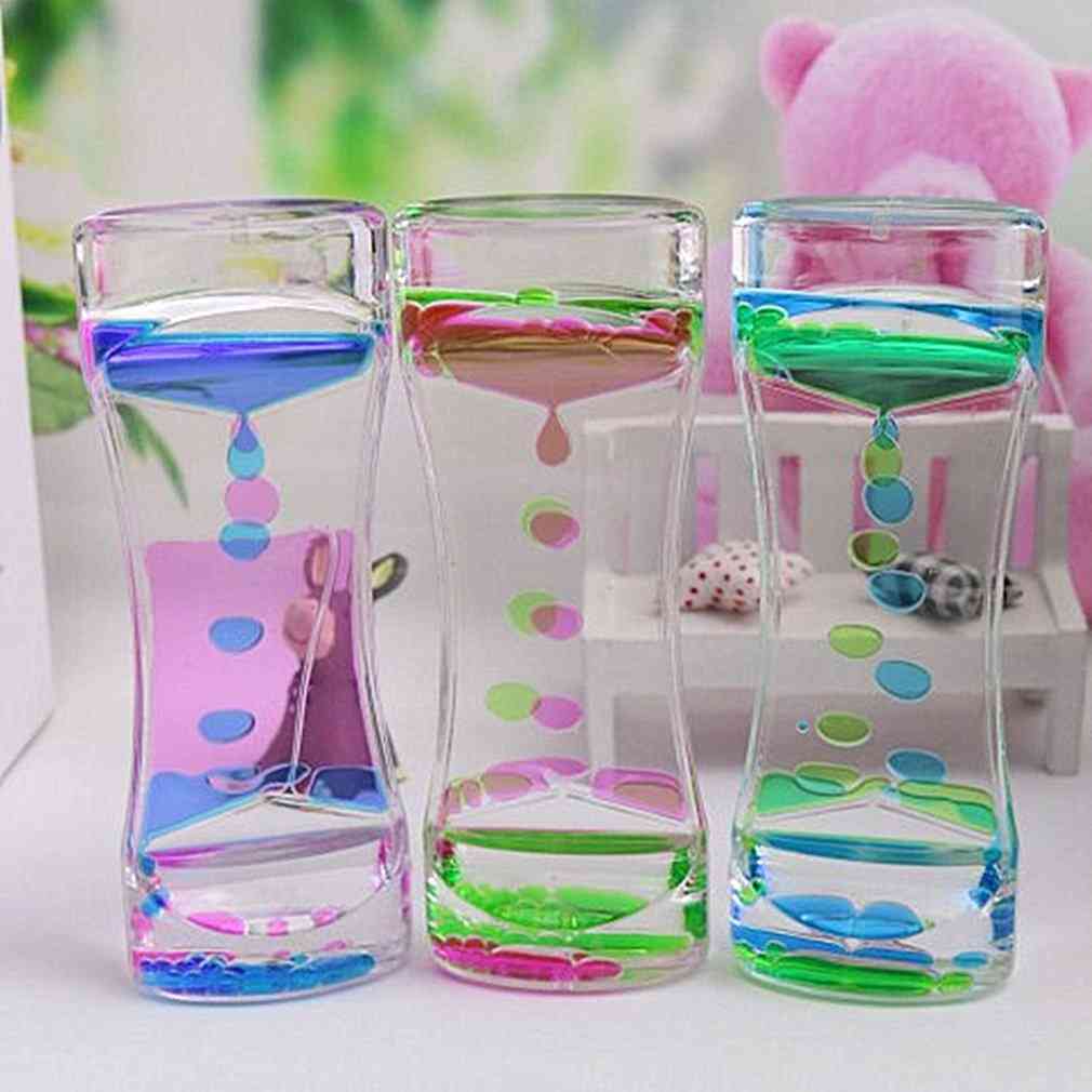 Droppolja akryl timglas skrivbordsfärgad dekoration, flytande rörelse bubbla timglas flytande flytande olja timglas presenter leksaker - blågrön