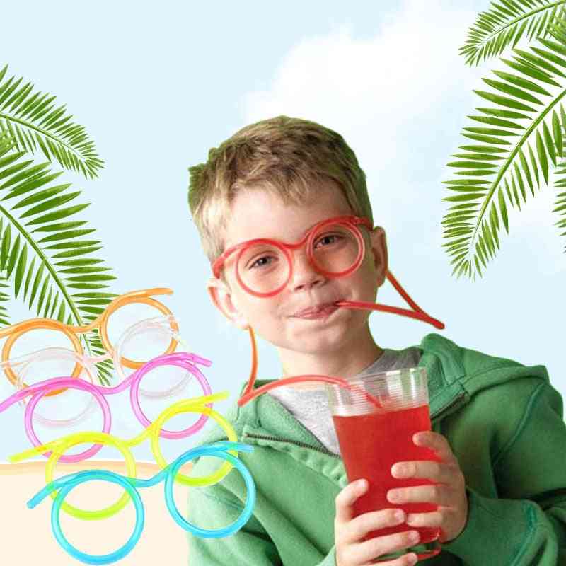 Kreativ morsom myk plast halm til barn bursdagsfest leker - morsomme briller fleksible drikkeleker barn baby fest leker gaver - blå