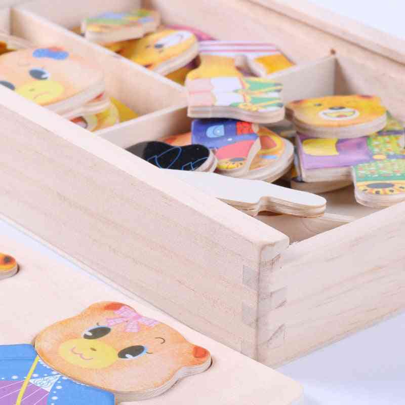 Little Bear Changing Clothes, Wooden Box Puzzle Set - Educational Toy For Kids