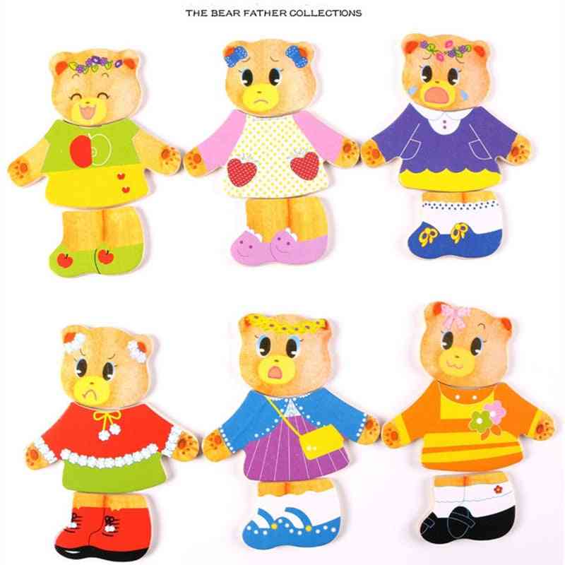 Little Bear Changing Clothes, Wooden Box Puzzle Set - Educational Toy For Kids