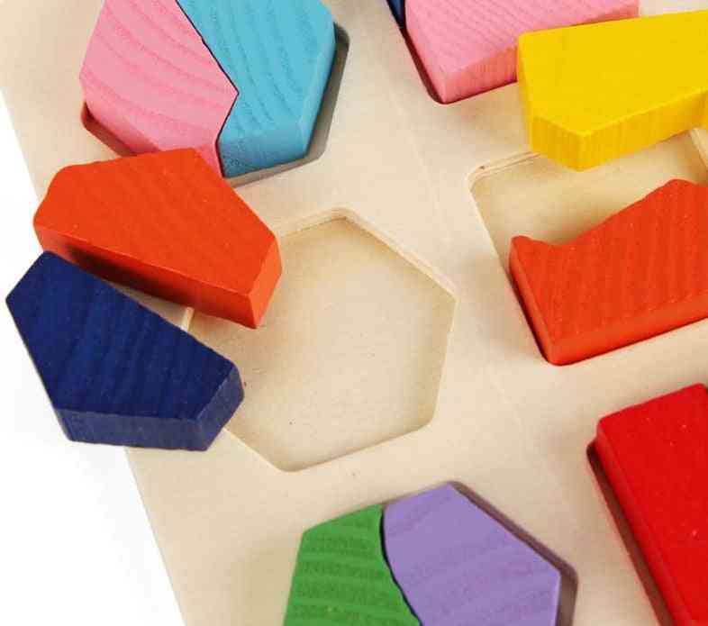 Drewniane kształty geometryczne - nauka edukacyjna, sortowanie puzzle matematyczne dla dzieci - 9-częściowe