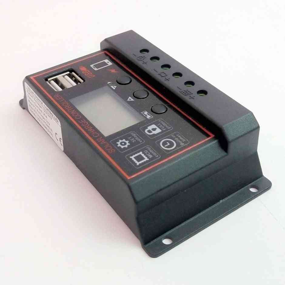 Novo controlador solar 10a 20a 30a pwm com display lcd e saída USB 5v para carregamento de bateria solar