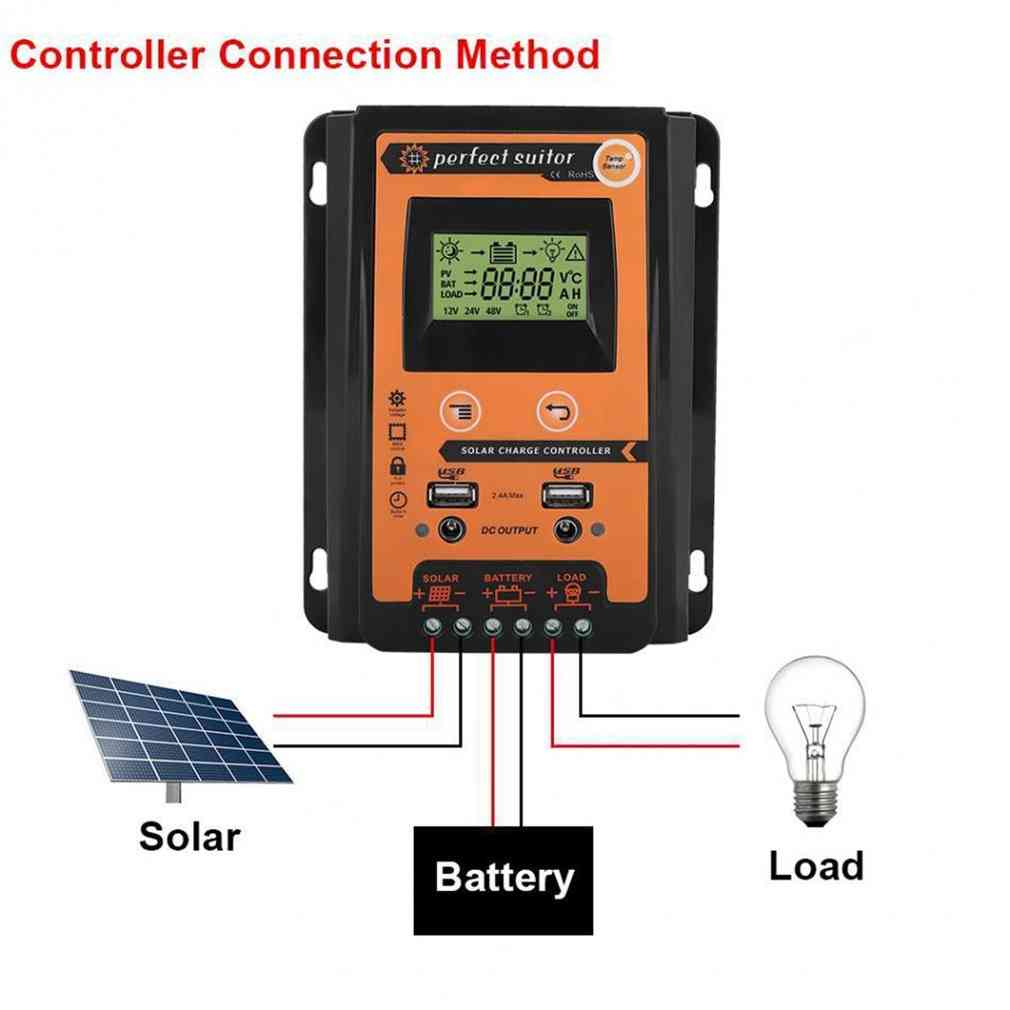 Pwm automatický regulátor vybitia solárneho nabíjania s lcd batériou