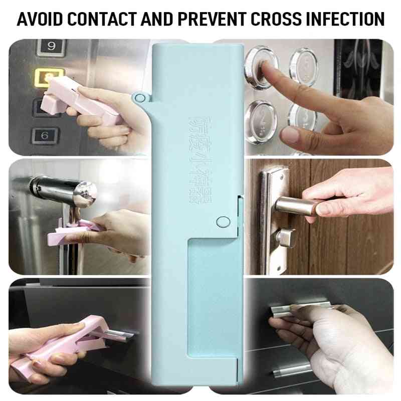 Contactloze epidemie, open deur ontsmettingsmiddel drukknop, artefact anti-epidemie deurklink veilige tool - roze