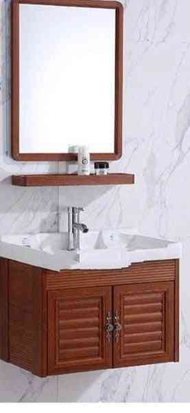 Mini-Wandwaschbecken, Schrank Keramik Waschtisch, Badezimmerschrank kleiner Raum Aluminiumschrank mit Spiegel