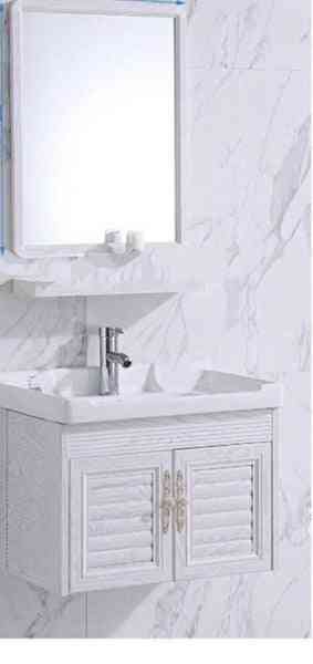 Mini-Wandwaschbecken, Schrank Keramik Waschtisch, Badezimmerschrank kleiner Raum Aluminiumschrank mit Spiegel