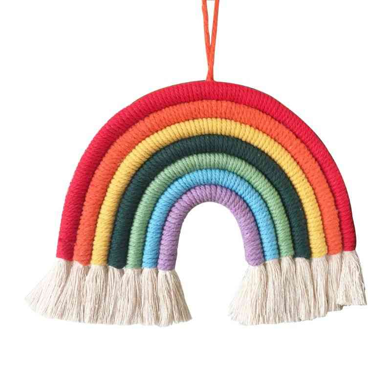 Ins nordic hand-woven rainbow gobeläng boho rainbow tofs vägg hängande ornament barnrum dekoration