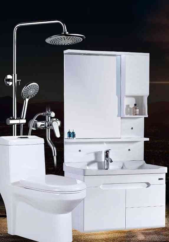 Combinación de gabinete de baño completo simple y moderno, juego de inodoro de una pieza, baño de ducha, traje con lavabo