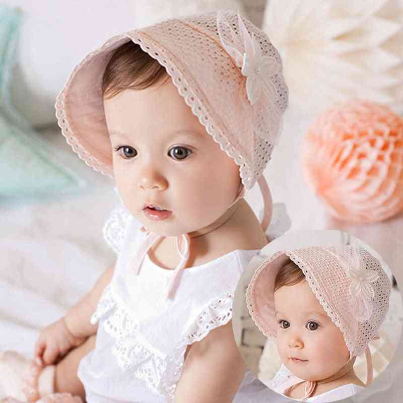 Lente zomer schattige prinses babymutsje met strik effen kleur kant holle baby meisje cap peuter