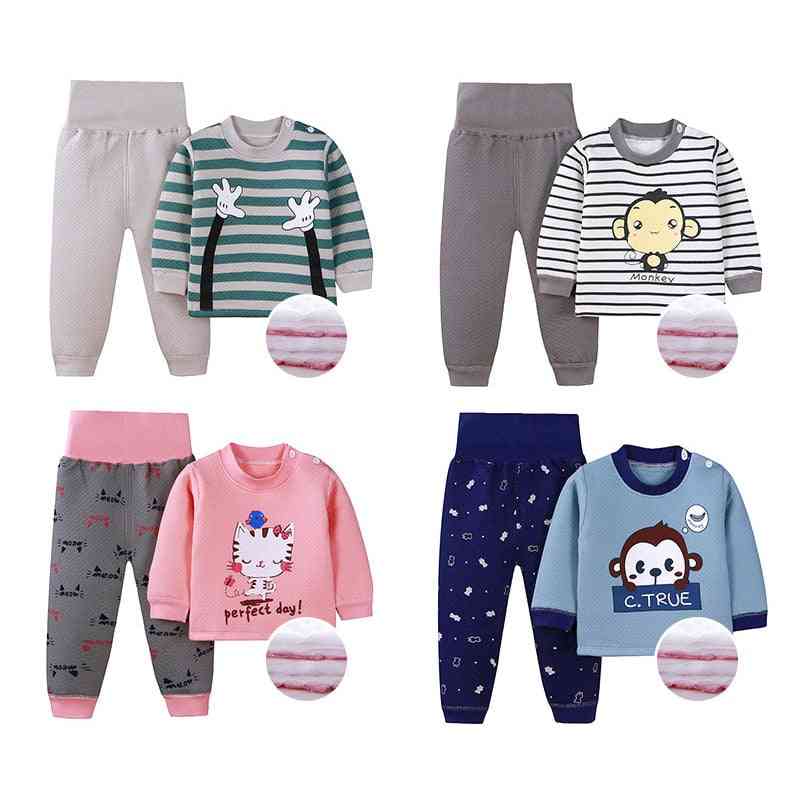 Children's Thermal Underwear Suits, & Cute Cartoon Clothes Winter Warm Thickened High Waist Pajamas Sets