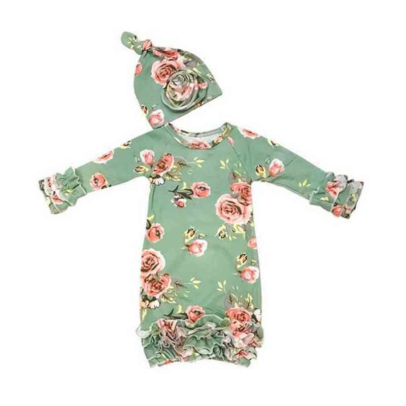 Newborn Baby Girl Sleepwear Dress Print Floral Long Sleeve Swaddle Wrap Blanket Bag +hat
