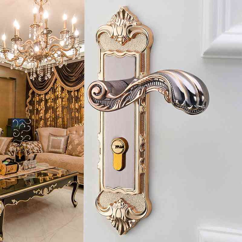 Gyllene interiör dörrhandtag lås säkerhet, stöldskydd modern för sovrum, trä dörrlås, handtag med nyckel -