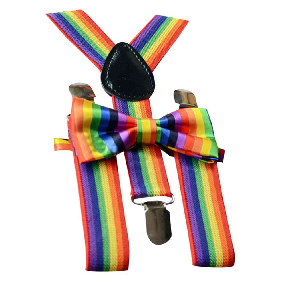 Set bretelle arcobaleno multicolore, bretelle e papillon arcobaleno per ragazze / ragazzi - a