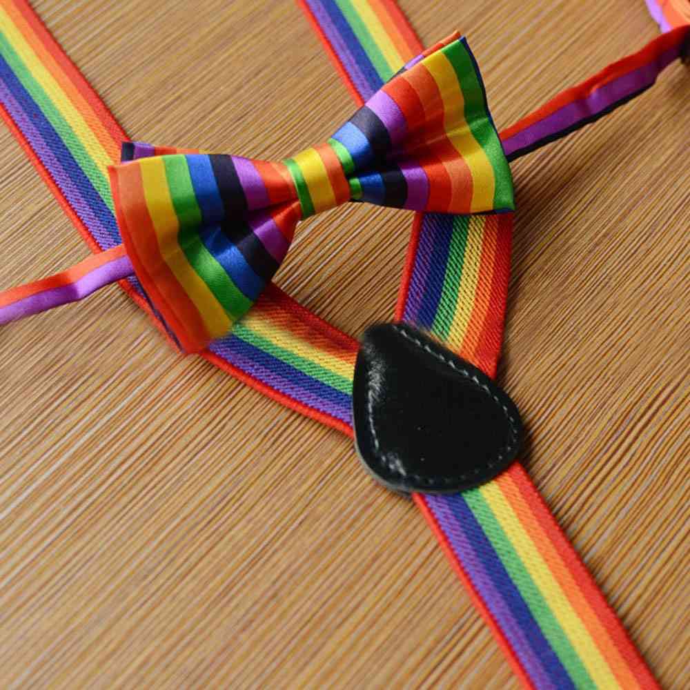 Set bretelle arcobaleno multicolore, bretelle e papillon arcobaleno per ragazze / ragazzi - a