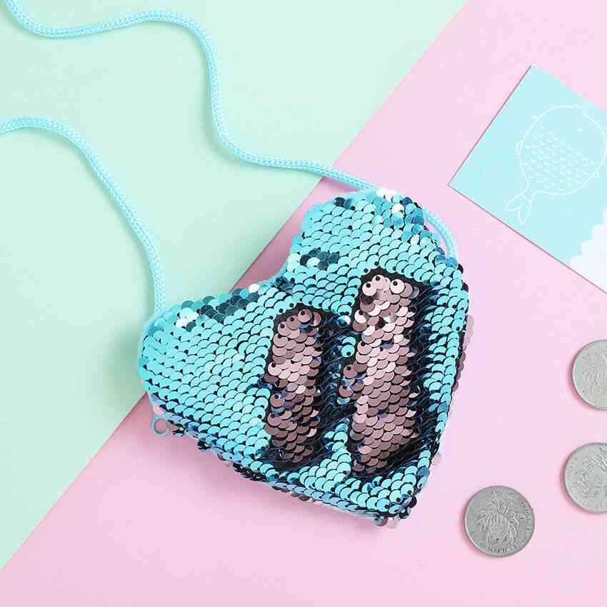 אביזרי אופנה לתינוק קיץ - תיקי חבילת מטבע מפנקת עם כתף עם נצנצים לילדים מיני לב - זהב