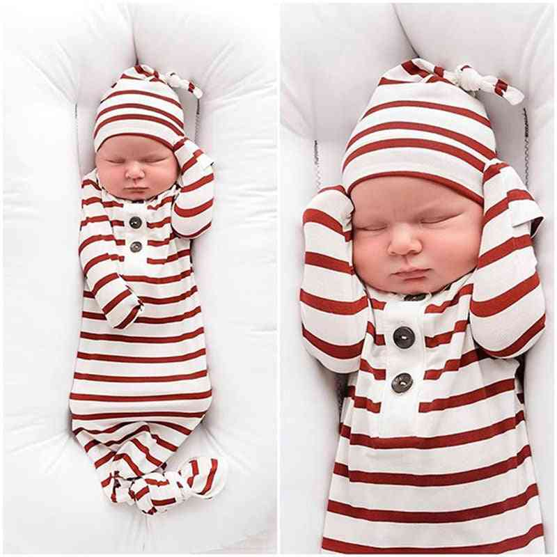 новородени момиченца, одеяло с раирани спални пелени с шапка