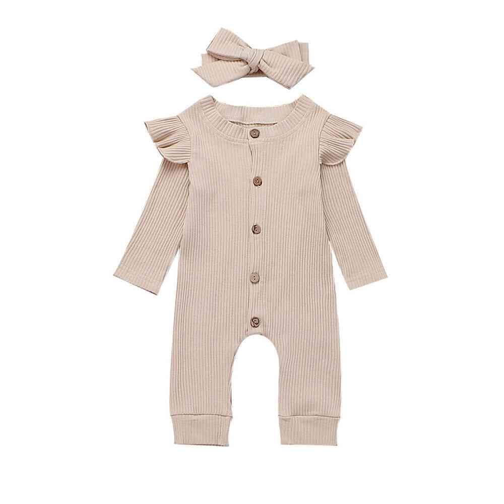 Baby Frühling Herbst Kleidung - Neugeborene Baby Mädchen / Jungen gerippte Kleidung, gestrickte Baumwolle Strampler - Overall solide 2 Stück Outfits