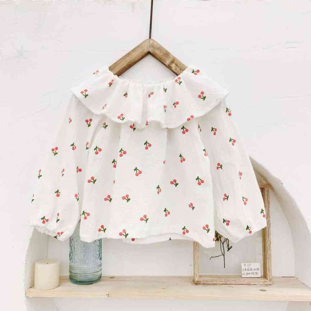 Efterårstøj til børn - kirsebærprintet stor revers-skjorte