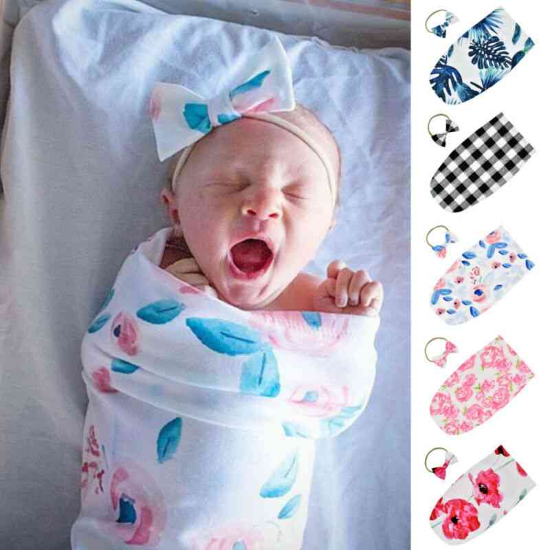 Baby Swadle Wrap Blanket And Hair Band For Newborn