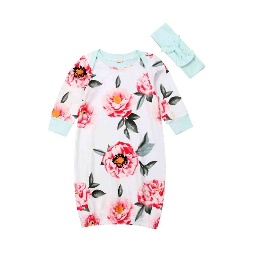 Baby Girl Floral Printed Long Sleeve Nightgown, Casual Sleepwear