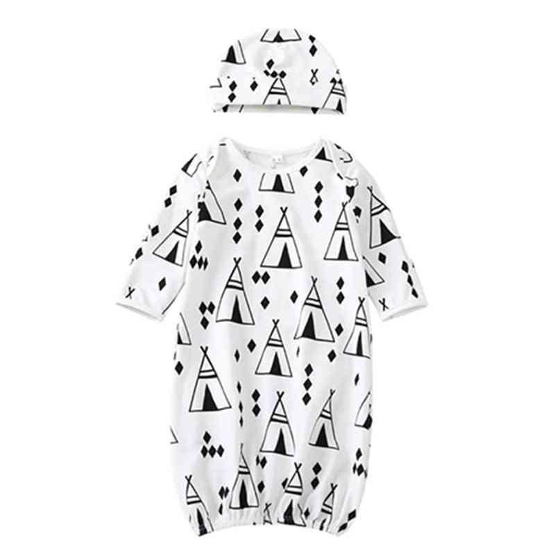 Newborn / Cartoon Pattern Sleeping Robes - Cotton Sleepwear Gown, Outfit Cap Suit