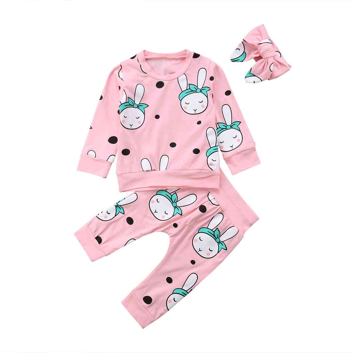 Autumn Winter Newborn Girl / Boy Sleeper Clothes Set, Long Sleeve Cartoon Rabbit Tops & Pant Pyjamas