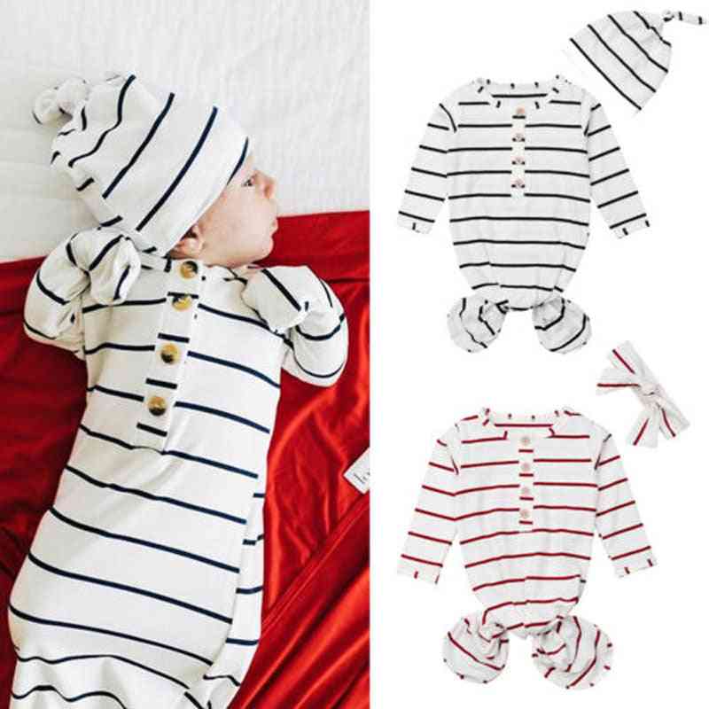 Baby Romper Sleepwear, Floral Striped Long Sleeve Knotted Sleepy Gown Swaddle Tie Nightgown Outfit
