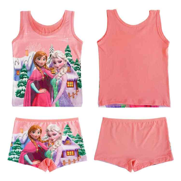 Princesa elsa frozen cartoon estampado, camiseta colete sem mangas e shorts para meninas