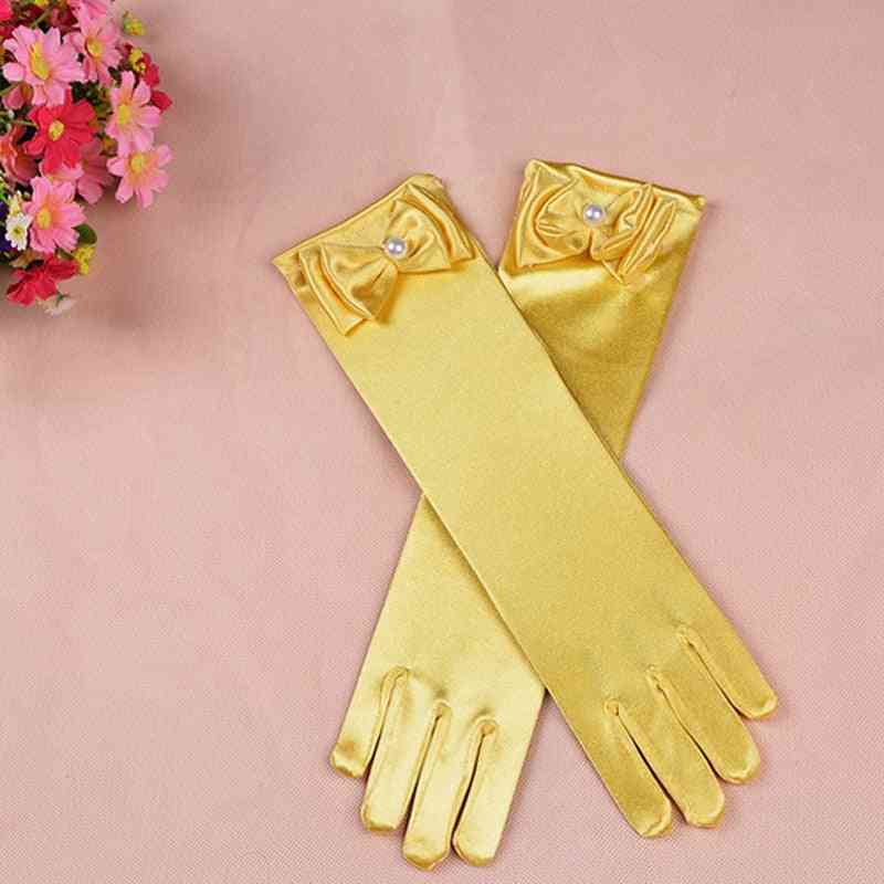 Long Satin Princess Gloves With Bow Knot For Girl Kids