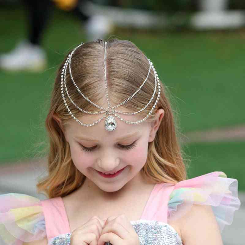 Børn pige pande flettet hårkæde baby legering rhinestone disk hovedbeklædning tilbehør til lille prinsesse