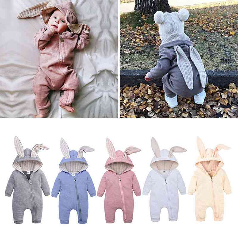 Autumn/winter Warm, Rabbit Ears Romper With Long Sleeves
