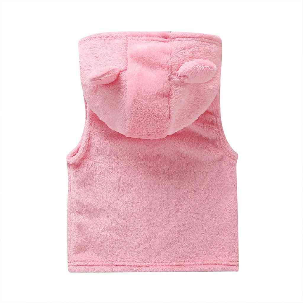 Bebé niña ropa de invierno orejas rosadas chaleco con capucha cremallera niño pequeño outwear ropa otoño algodón mantener caliente - rosa / 6-9 m