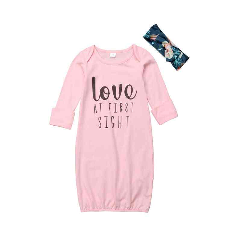Love At First Sight Printed Nightgowns And Headbands For Girl Babies