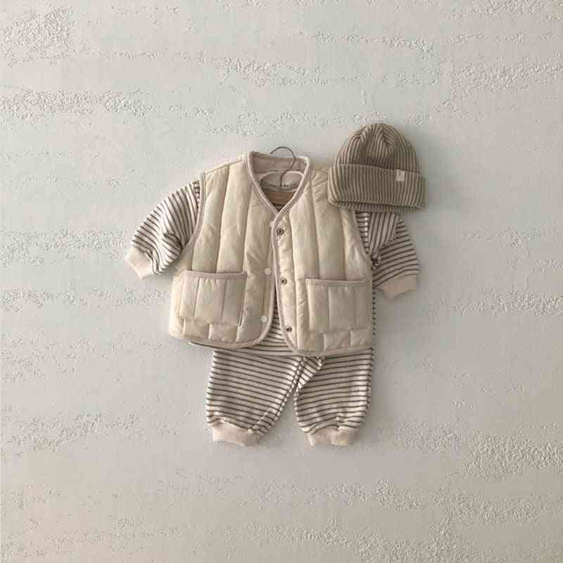 Børn bomuldsvest efterår og vinter babyvest toddler ærmeløs toppe unisex overtøj toddler pigetøj - beige / 70cm