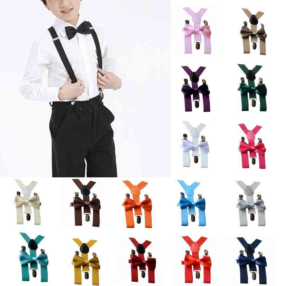 Kids Adjustable Braces Elastic Suspenders+solid Bow Tie Set