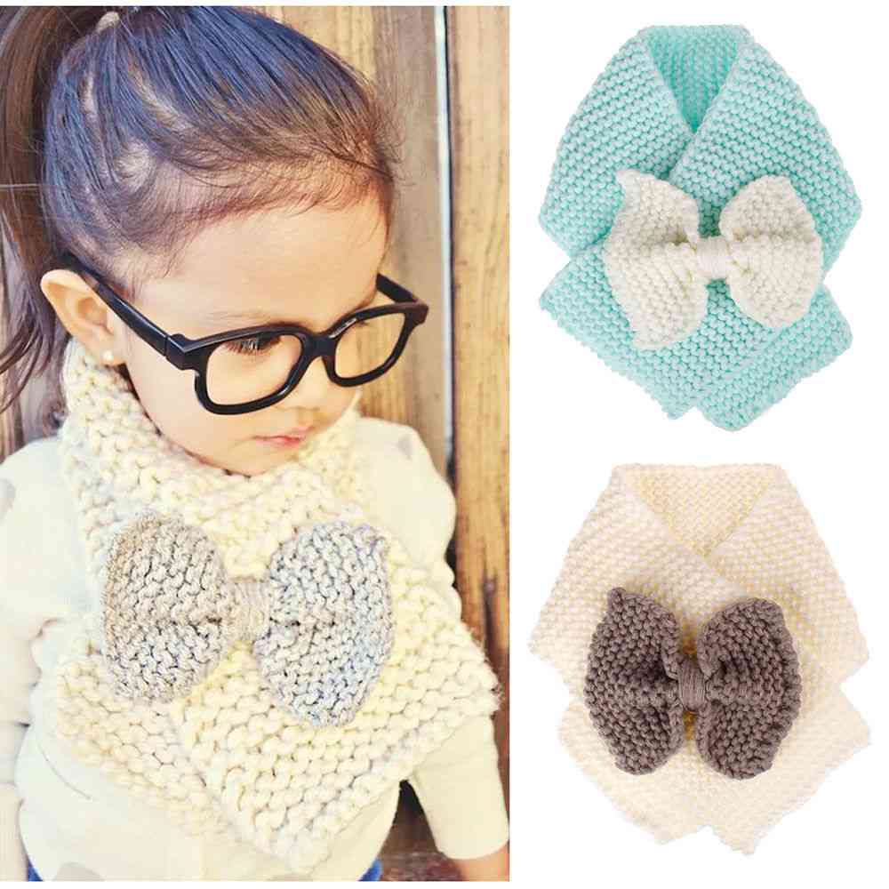 Hiver bébé filles princesse avec noeud - écharpe en laine à tricoter à la mode pour enfants - blanc