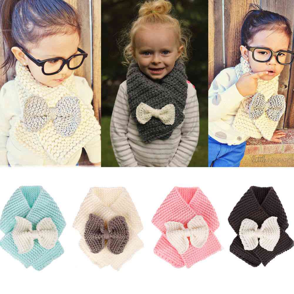 Hiver bébé filles princesse avec noeud - écharpe en laine à tricoter à la mode pour enfants - blanc