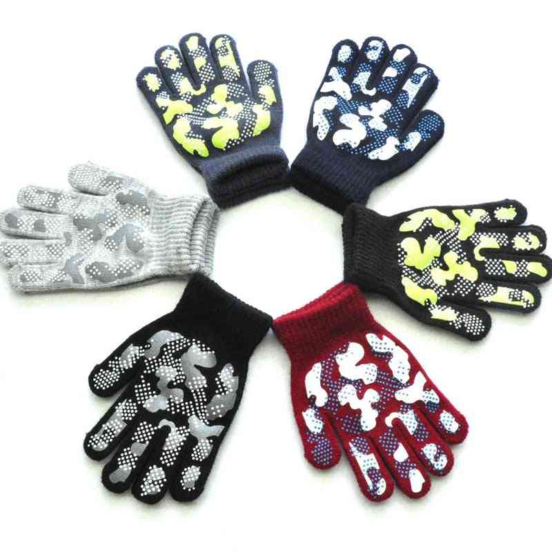 зимни топли плетени ръкавици камуфлажен цвят, pvc ръкавици против хлъзгане