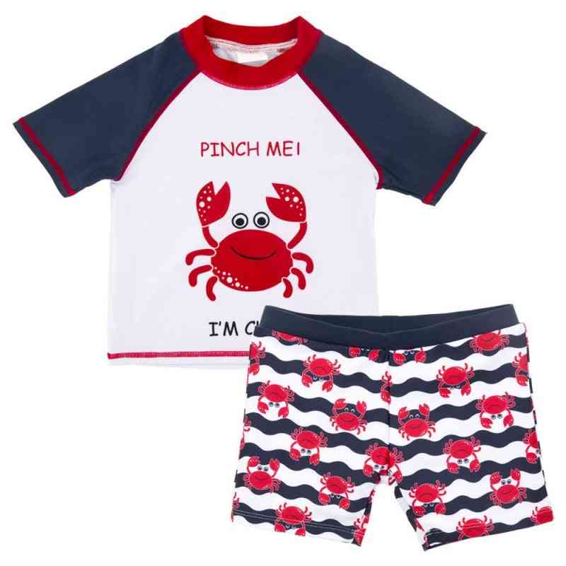Baby Swimsuit Short Sleeve Top+pants+hat 2pcs Crab Swimwear