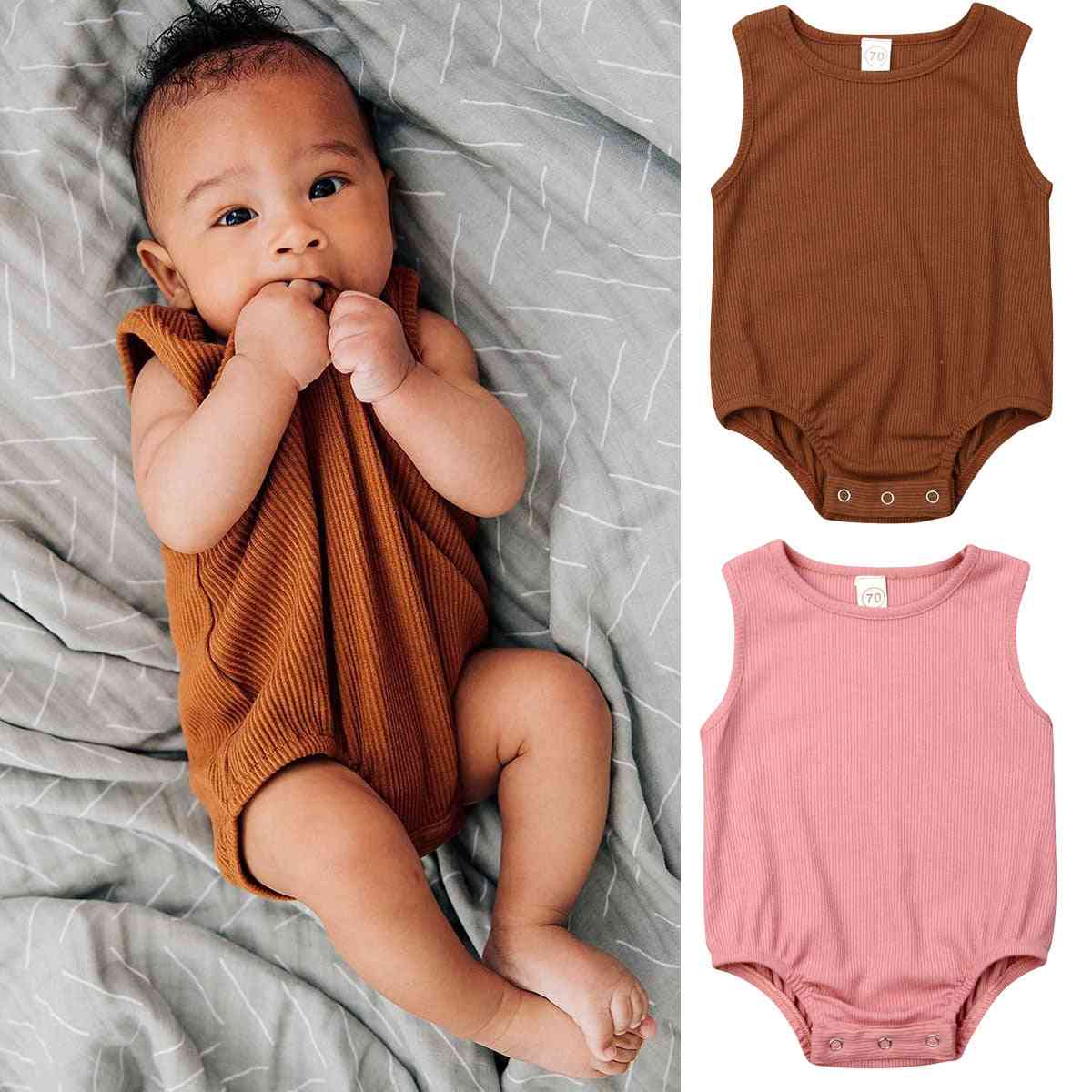 Newborn Kid Baby Girl, - Solid Jumpsuit, Casual Sleeveless Outfit