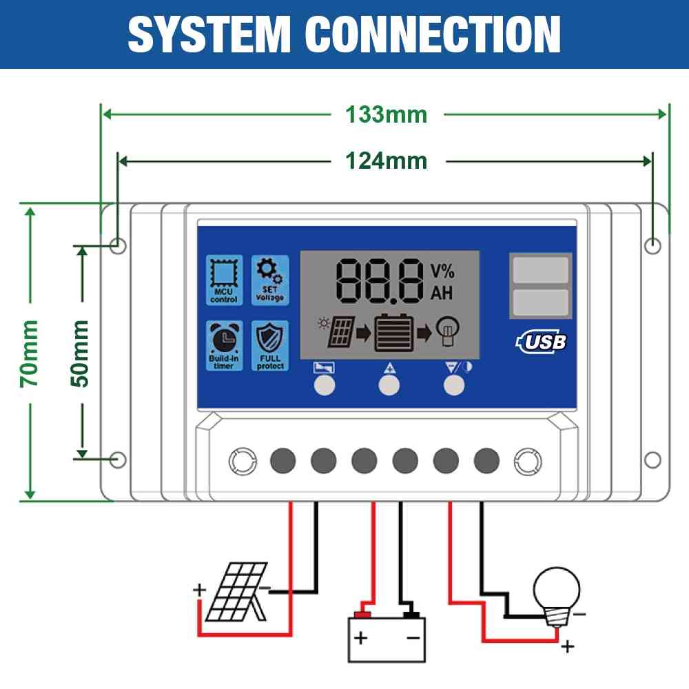 Solar Charge Controller, With Dual Usb And Lcd Display