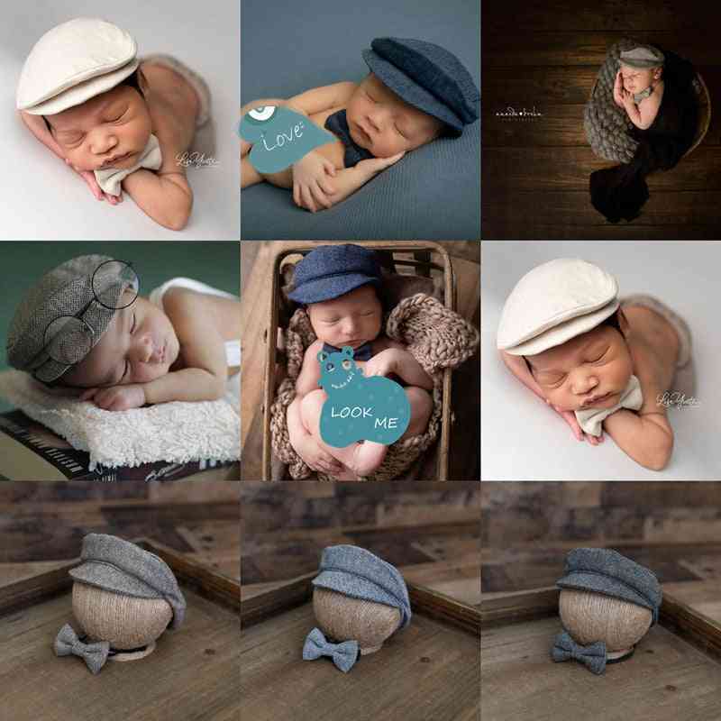 Newborn Baby Boy Hat Costume Little Gentleman Bow Tie Photography Props Studio Accessories