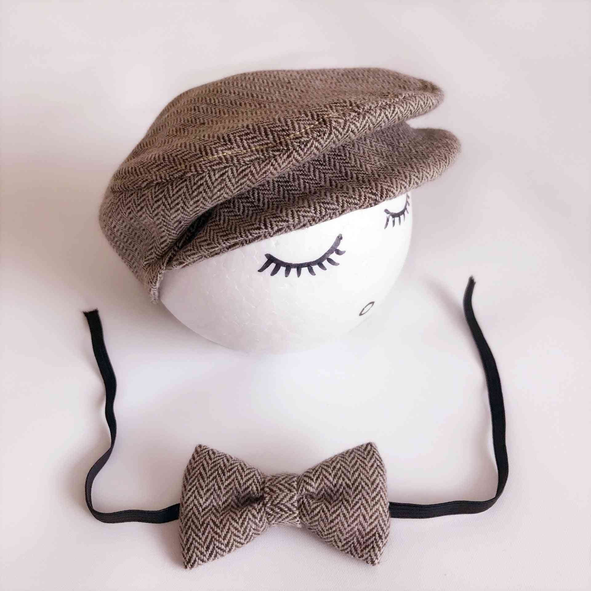 Newborn Baby Boy Hat Costume Little Gentleman Bow Tie Photography Props Studio Accessories